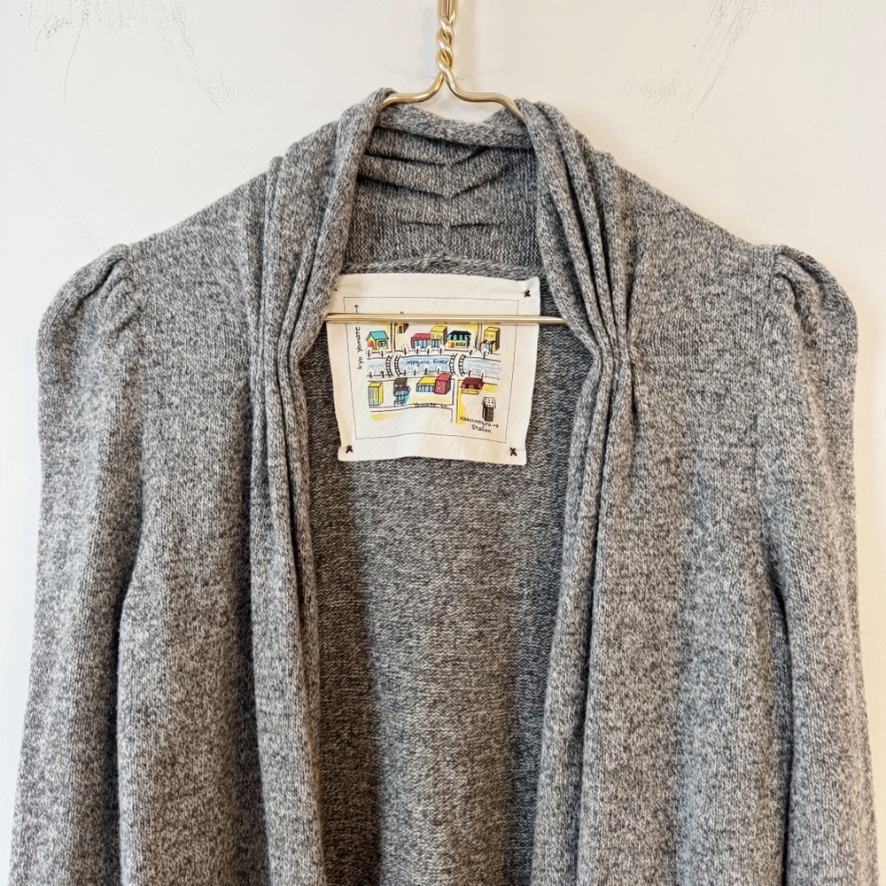 Anthropologie Kyu Yamate Gray Wool Structured Puff Sleeve Cardigan Sweater L - Picture 2 of 9